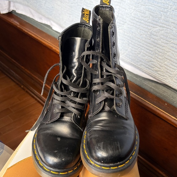 Dr. Martens Black Leather 8-Eye Combat Boots with Yellow Stitching - Picture 4 of 4